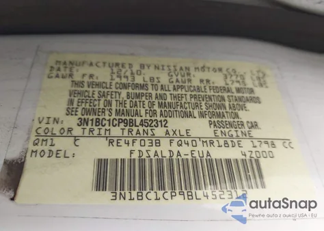 2011 Nissan Versa 1.8S z USA, uszkodzony, nr VIN 3N1BC1CP9BL452312